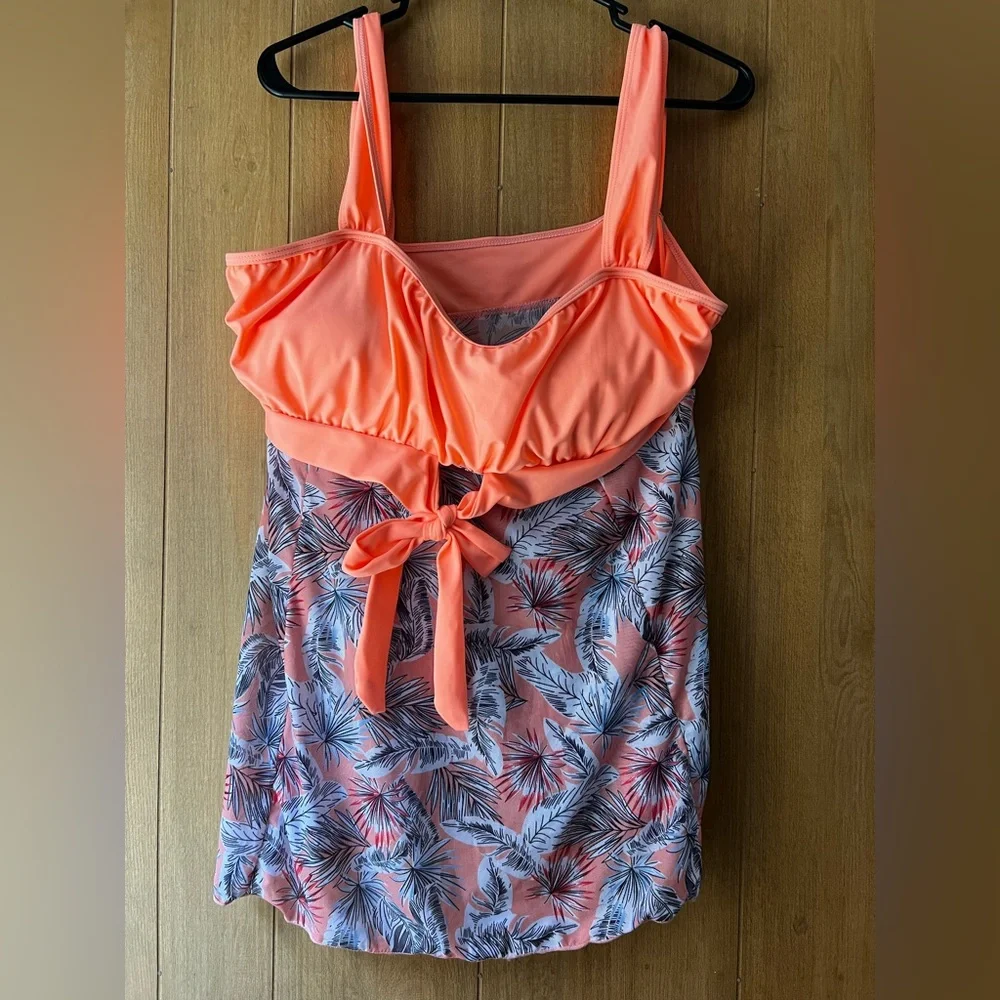 Coral and Silver Floral One-Piece Swimsuit with Ruffles